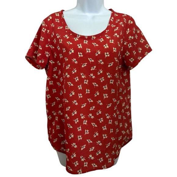 Gap Red Floral Blouse Sz Small Short Sleeve Lightweight Round Hem Relaxed Top - Picture 2 of 6